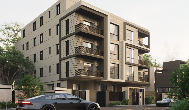 Modern residential building facade with balconies in New Cairo