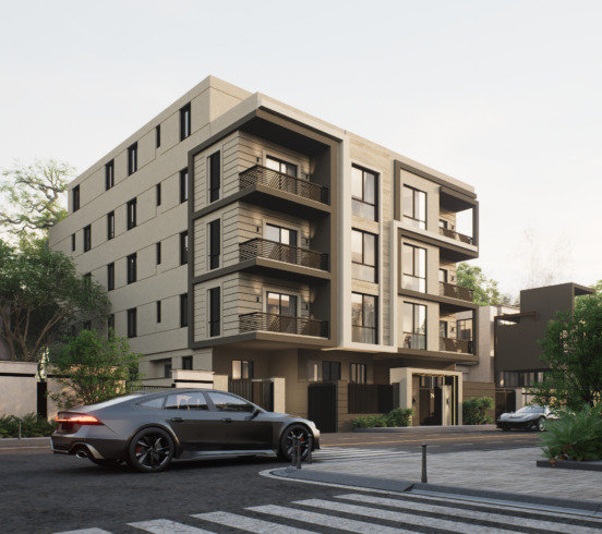 Modern residential building facade with balconies in New Cairo